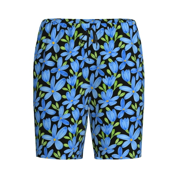 Lsque Blue Flowers Mens Sleep Pajama Shorts,Short Pajama Pants, Cotton Ultra-Soft Knit-Small