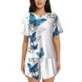 thumbnail image 1 of Lsque Blue Flying Butterflies Women's Short-Sleeved Pajama Set - 2 Piece Soft and Lightweight Sleepwear Set-4X-Large, 1 of 9