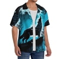 thumbnail image 1 of Lsque Blue Full Moon Wolf print Men's Cuban Collar Short Sleeve Shirt Summer Beachwear Casual Button Down Fashionable Vacation Leisure Shirt-3X-Large, 1 of 7