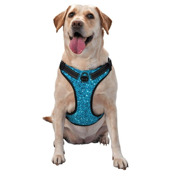 Lsque Blue Glitter Dog Harness, No-Pull Pet Harness with 2 Leash Clips, Adjustable Soft Padded Dog Vest with Easy Control Handle for Large Dogs-Medium