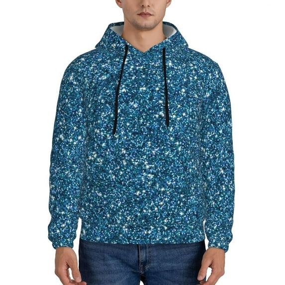 Lsque Blue Glitter Pattern Casual Men's Hoodie,Hooded Sweatshirt with Kangaroo Pocket,Pullover Hoodie-X-Large