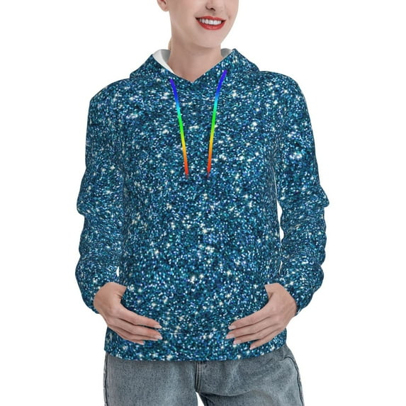 Lsque Blue Glitter Pattern Casual Women's Hoodie,Hooded Sweatshirt with Kangaroo Pocket,Pullover Hoodie with Eye-catching Drawstrings-Large