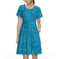 thumbnail image 1 of Lsque Blue Glitter Print Women's Casual Dress T-Shirt Summer Short Sleeve Scoop Neck Swing Dresses, 1 of 6