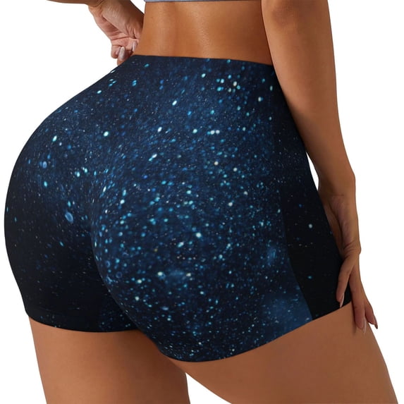 Lsque Blue Glitter Retro Pattern High Waisted Biker Shorts for Women-Tummy Control Fitness Athletic Workout Running Yoga Gym Shorts,Moisture-Wicking-Medium