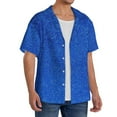 thumbnail image 1 of Lsque Blue Glitter print Men's Cuban Collar Short Sleeve Shirt Summer Beachwear Casual Button Down Fashionable Vacation Leisure Shirt-Small, 1 of 7