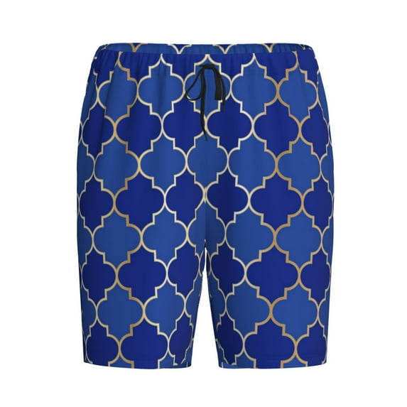 Lsque Blue Gold Grid Lantern Shapes Mens Sleep Pajama Shorts,Short Pajama Pants, Cotton Ultra-Soft Knit-4X-Large
