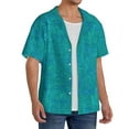 thumbnail image 1 of Lsque Blue Green Glitter print Men's Cuban Collar Short Sleeve Shirt Summer Beachwear Casual Button Down Fashionable Vacation Leisure Shirt-Small, 1 of 7