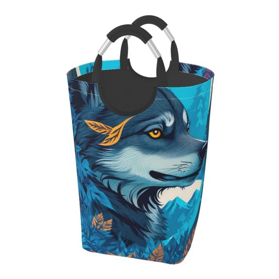 Lsque Blue Iceberg Leaf Wolf Laundry Basket, Laundry Hamper, Dirty Clothes Hamper for Laundry, Collapsible, Waterproof Laundry Baskets with Aluminum Handles for Laundry, Dorm, Family