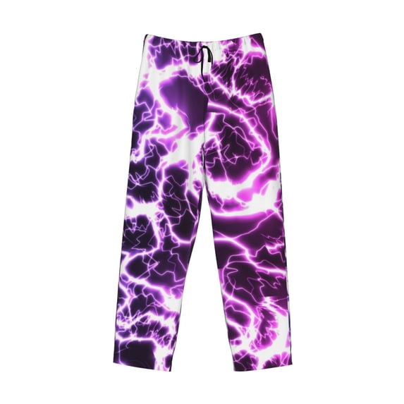 Lsque Blue Lightning Print Men's Pajama Pants, Lounge Pant - Comfortable Home Wear,Elastic Waistband, Stylish Design-Medium