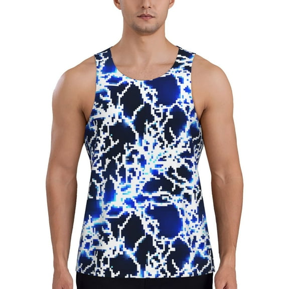 Lsque Blue Lightning2 Pattern Mens Tank Tops Muscle Athletic Quick Dry Sleeveless Workout Fitness T Shirts Beach Tank Top, Loose-fit Sleeveless Shirt for Men-Small