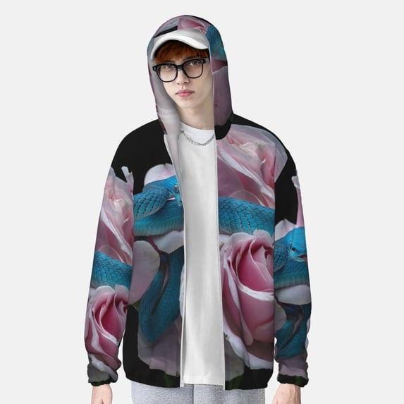 Lsque Blue Lipped Pit Viper And Three Pink Roses UPF 50+ Lightweight Sun Protection Men's Women's Long Sleeve Shirt, Hoodie Performance -Large