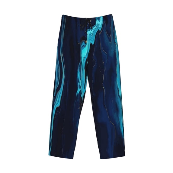 Lsque Blue Marble And Gold Print Men's Pajama Pants, Lounge Pant - Comfortable Home Wear,Elastic Waistband, Stylish Design-Medium