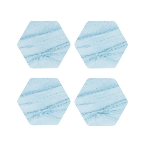 Lsque Blue Marble Pattern 4" Drink Coasters Set of 4, PVC Leather Absorbent Coasters, Table Coaster Set Decorative Coffee Cup Coasters Housewarming Gift -Hexagon