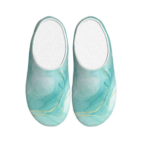 Lsque Blue Marble Pattern Womens Comfort Cotton on Scuff With Memory Foam and Anti-skid Sole Slipper-42/43