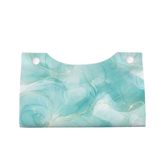 Lsque Blue Marble Printed Long Tissue Box Cover Holder, Facial Paper Organizer Dispenser,Triangle with Bottom Belt, PVC Leather Decorative Organizer