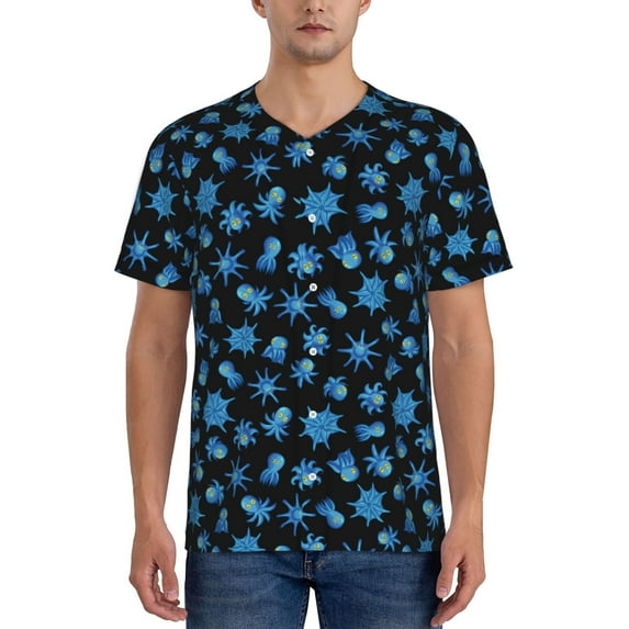 Lsque Blue Octopus Pattern Mens Polo Golf Shirts Funny Graphics Shorts Sleeve Button Shirts Baseball T-shirt-XX-Large