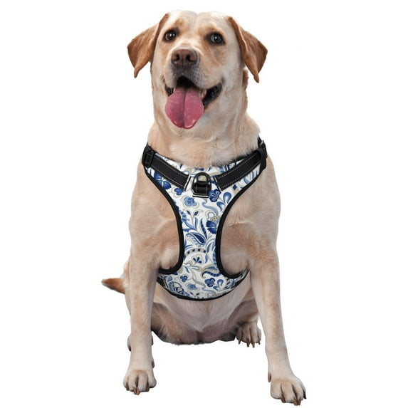 Lsque Blue Paisley Dog Harness, No-Pull Pet Harness with 2 Leash Clips, Adjustable Soft Padded Dog Vest with Easy Control Handle for Large Dogs-X-Large