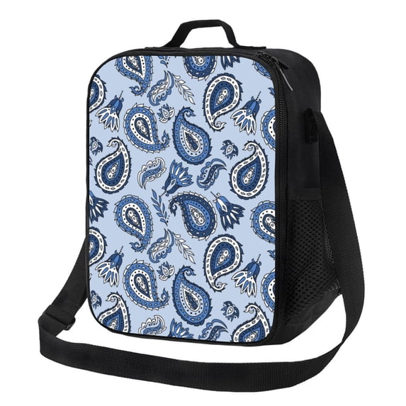 Lsque Blue Paisley Pattern Vintage Lunch Bag Lunch Box for Women Men Reusable Insulated Lunch Tote Bag,Leakproof Thermal Cooler Sack Food Handbags Case High Capacity