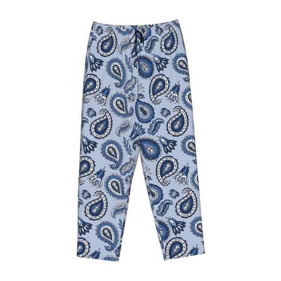 Lsque Blue Paisley Pattern Vintage Print Women's Pajama Pants, Lounge Pant - Comfortable Home Wear,Elastic Waistband, Stylish Design-X-Large