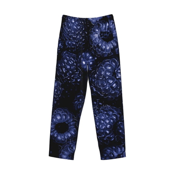 Lsque Blue-Purple Raspberries Print Men's Pajama Pants, Lounge Pant - Comfortable Home Wear,Elastic Waistband, Stylish Design-X-Large