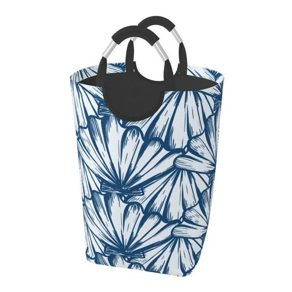 Lsque Blue Shells Laundry Basket, Laundry Hamper, Dirty Clothes Hamper for Laundry, Collapsible, Waterproof Laundry Baskets with Aluminum Handles for Laundry, Dorm, Family