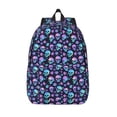 thumbnail image 1 of Lsque Blue Skull Flower Pattern Canvas Daypack, Durable Backpack, High-quality Versatile Backpack,Vintage Compact Backpack-Medium, 1 of 6