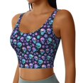thumbnail image 1 of Lsque Blue Skull Flower Printed Women'S Sports Bra, Compression, Moisture Wicking, High-Impact Sports Bra For Women,Supportive sports bra-X-Large, 1 of 9