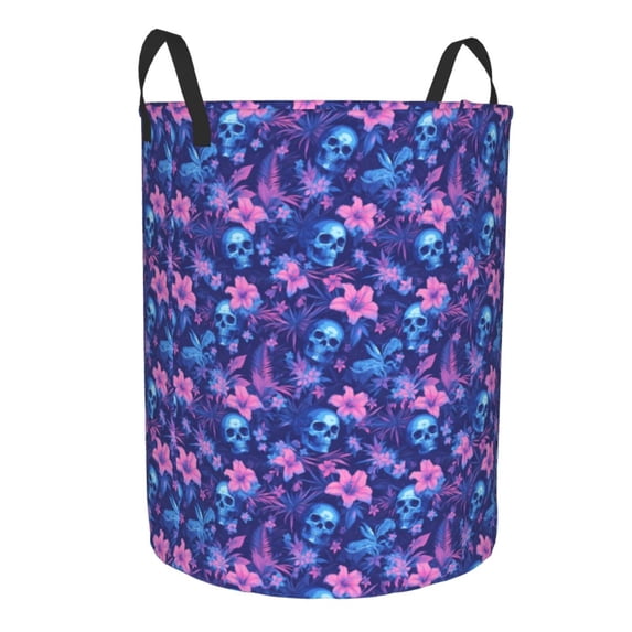 Lsque Blue Skull Leaf pattern Laundry Hamper Basket, Tall Woven Rope Hamper Basket for Clothes, Lightweight Storage Basket, Collapsible Waterproof-Medium