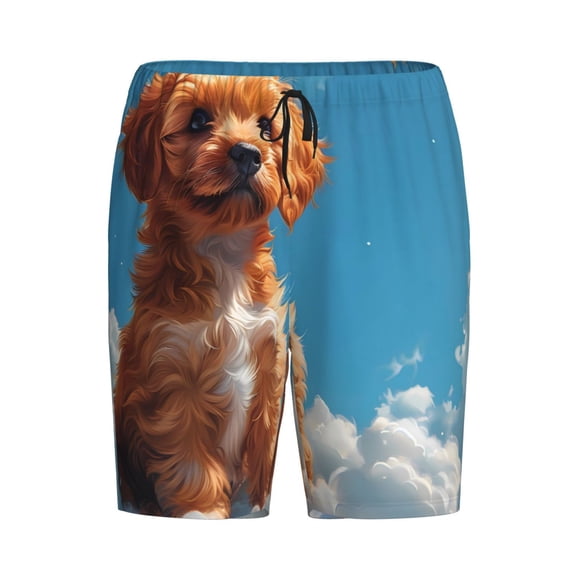 Lsque Blue Sky Cloud Puppy Mens Sleep Pajama Shorts,Short Pajama Pants, Cotton Ultra-Soft Knit-Medium