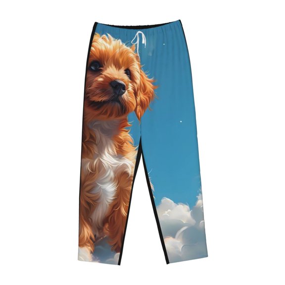 Lsque Blue Sky Cloud Puppy Print Women's Pajama Pants, Lounge Pant - Comfortable Home Wear,Elastic Waistband, Stylish Design-Small