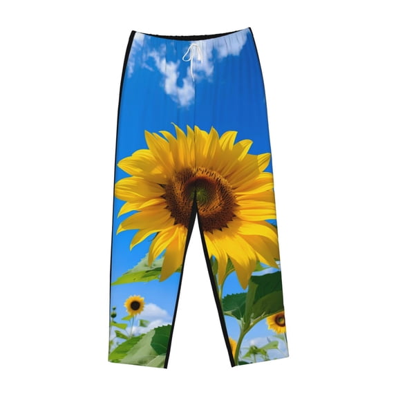 Lsque Blue Sky Sunflower Print Women's Pajama Pants, Lounge Pant - Comfortable Home Wear,Elastic Waistband, Stylish Design-X-Large