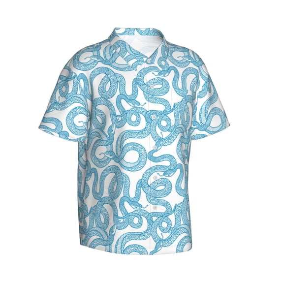 Lsque Blue Snake pattern Hawaiian Shirt for Men, Unisex Summer Beach Casual Short Sleeve Button Down Shirts-XX-Large