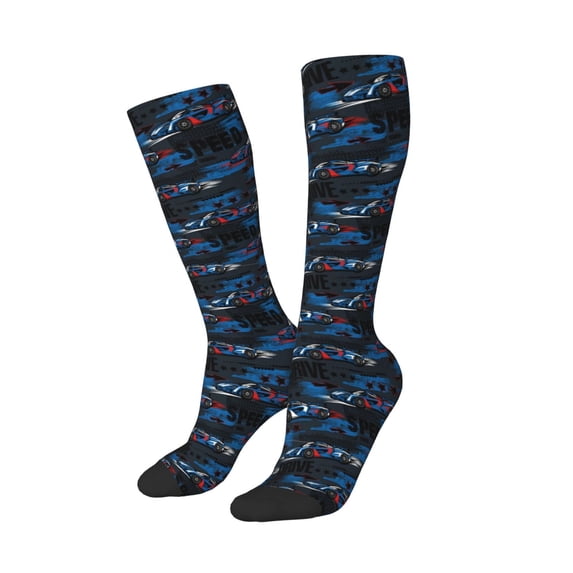 Lsque Blue Sports Car Printed Crew Socks Men's Women's LightWeight Thin Casual Calf Socks ,Knee High Socks,Cotton Socks