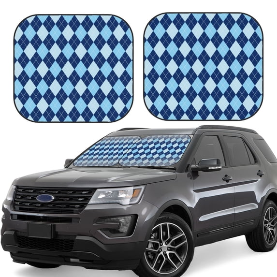 Lsque Blue Squares 2 PCS Windshield Sun Shade | CarFoldable Window Covers | Car Accessories Reflect UV for Universal Cars SUV Truck | Medium