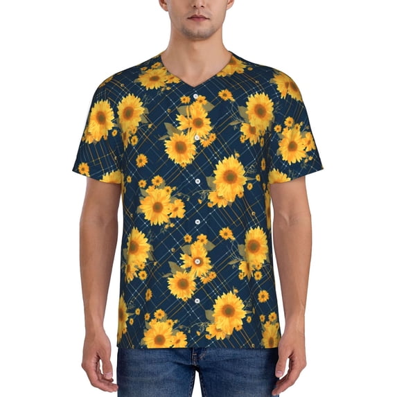 Lsque Blue Striped Sunflower A Pattern Mens Polo Golf Shirts Funny Graphics Shorts Sleeve Button Shirts Baseball T-shirt-X-Large