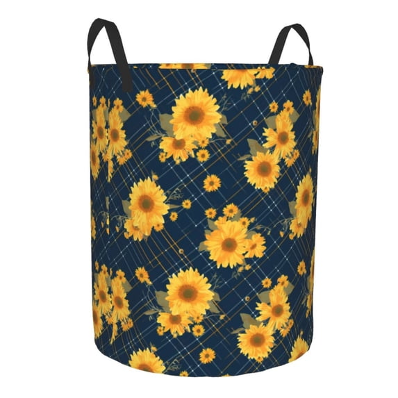 Lsque Blue Striped Sunflower A pattern Laundry Hamper Basket, Tall Woven Rope Hamper Basket for Clothes, Lightweight Storage Basket, Collapsible Waterproof-Small