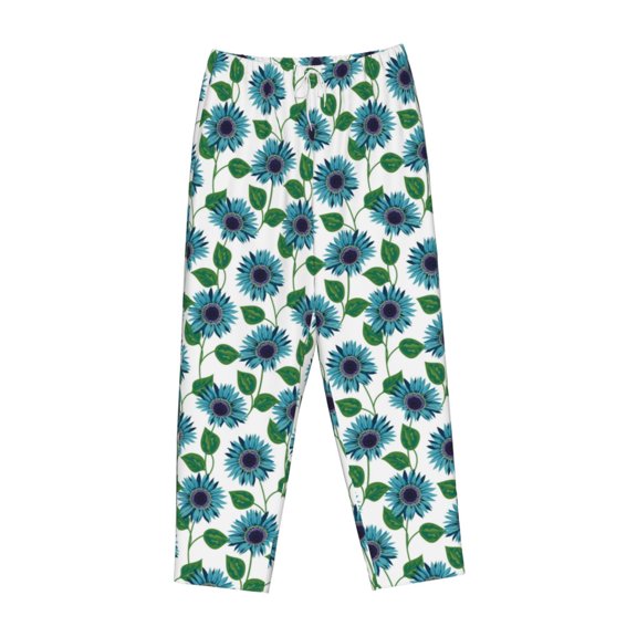 Lsque Blue Sunflowers Print Women's Pajama Pants, Lounge Pant - Comfortable Home Wear,Elastic Waistband, Stylish Design-Small