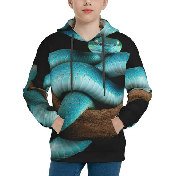 Lsque Blue Viper Snake Patten Youth Hoodie Sweatshirt Pullover with Kangaroo Pocket Boys and Girls Hoodie Warm Hoodie for Kids-X-Large