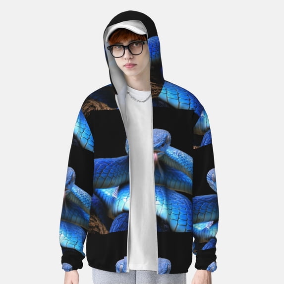 Lsque Blue Viper Snake UPF 50+ Lightweight Sun Protection Men's Women's Long Sleeve Shirt, Hoodie Performance -XX-Large