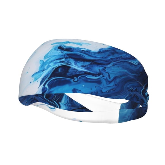 Lsque Blue White Fluid Art Pattern Sweatbands Sports Headband for Men & Women - Moisture Wicking Athletic Cotton Terry Cloth Sweatband for Tennis, Basketball, Running