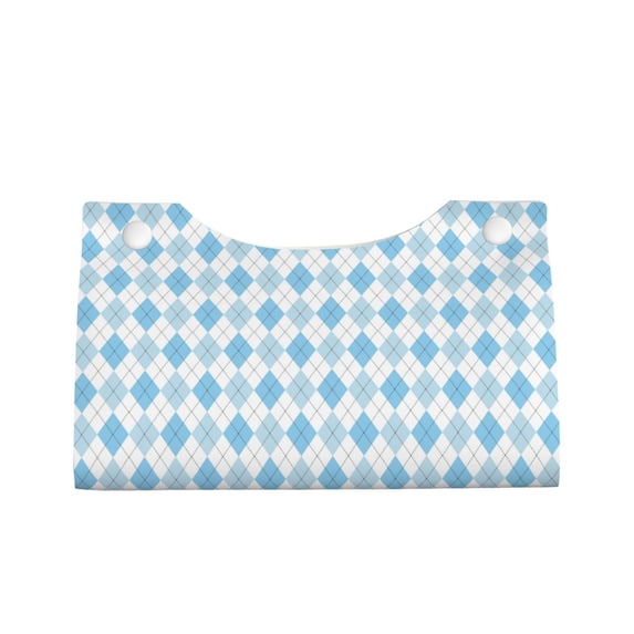 Lsque Blue and White Squares Printed Long Tissue Box Cover Holder, Facial Paper Organizer Dispenser,Triangle with Bottom Belt, PVC Leather Decorative Organizer