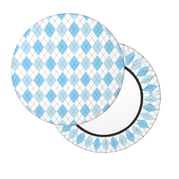 Lsque Blue and White Squares Round Bar chair cushion covers Velvet Fabric Premium Comfort Protects from Scratches and Stains for 14-17 Inch Chair- 12 inch