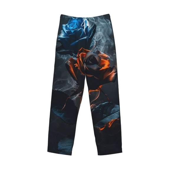 Lsque Blue and Red Roses Artwork Print Men's Pajama Pants, Lounge Pant - Comfortable Home Wear,Elastic Waistband, Stylish Design-Large