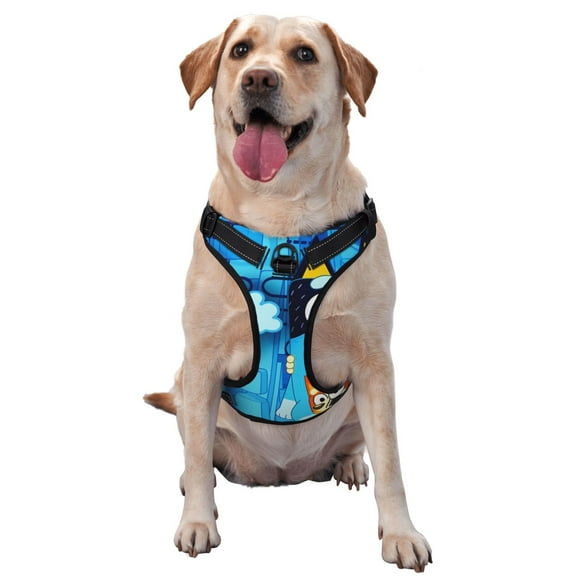 Lsque Bluey Dog Harness, No-Pull Pet Harness with 2 Leash Clips, Adjustable Soft Padded Dog Vest with Easy Control Handle for Large Dogs-