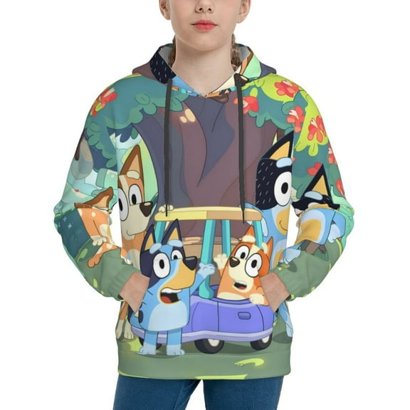 Lsque Bluey Patten Youth Hoodie Sweatshirt Pullover with Kangaroo Pocket Boys and Girls Hoodie Warm Hoodie for Kids