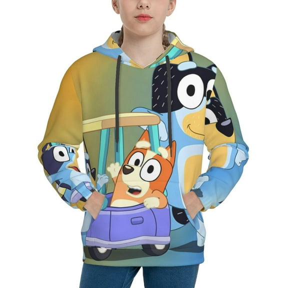 Lsque Bluey Patten Youth Hoodie Sweatshirt Pullover with Kangaroo Pocket Boys and Girls Hoodie Warm Hoodie for Kids