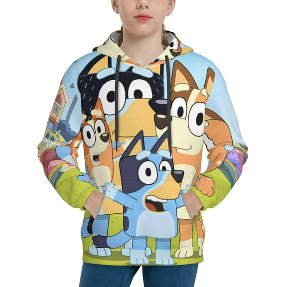 Lsque Bluey Patten Youth Hoodie Sweatshirt Pullover with Kangaroo Pocket Boys and Girls Hoodie Warm Hoodie for Kids
