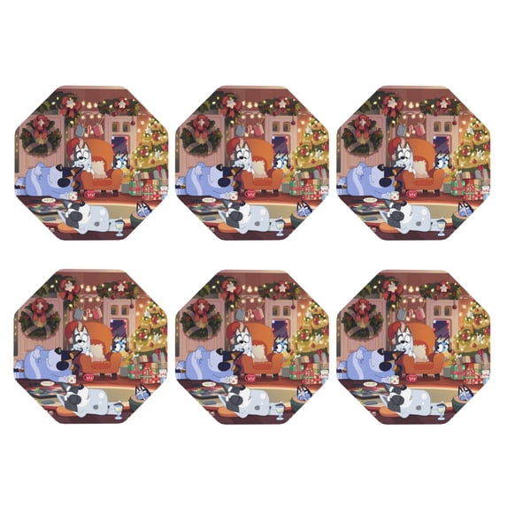 Lsque Bluey Pattern 4" Drink Coasters Set of 6, Leather Absorbent Coasters, Table Coaster Set Decorative Coffee Cup Coasters Housewarming Gift