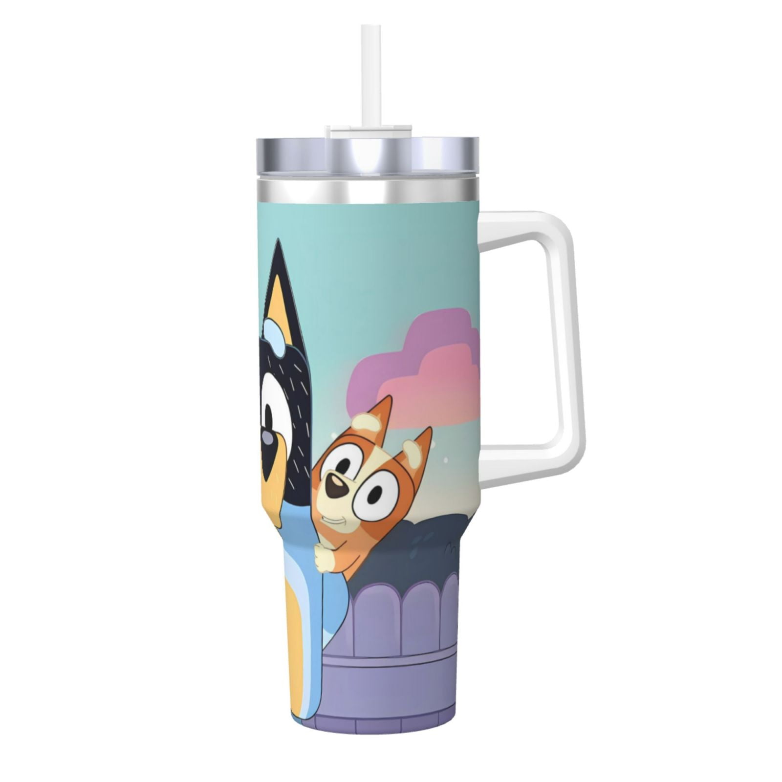 Lsque Bluey Pattern 40 OZ Ice Bully Cup with Handle and Straw, Double ...