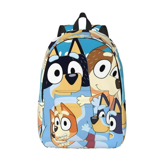 Lsque Bluey Pattern Canvas Daypack, Durable Backpack, High-quality Versatile Backpack,Vintage Compact Backpack-Medium